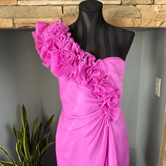 Adrianna Papell 3D Floral One Shoulder Cocktail Dress Event Party Purple 8 - Picture 4 of 12